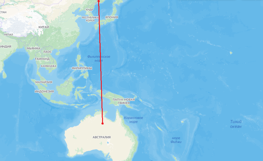 Расстояние от Владивостока до Австралии